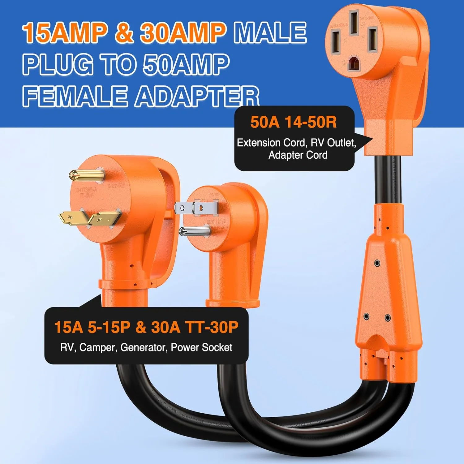 15Amp 30Amp to 50Amp RV Y Splitter Adapter
