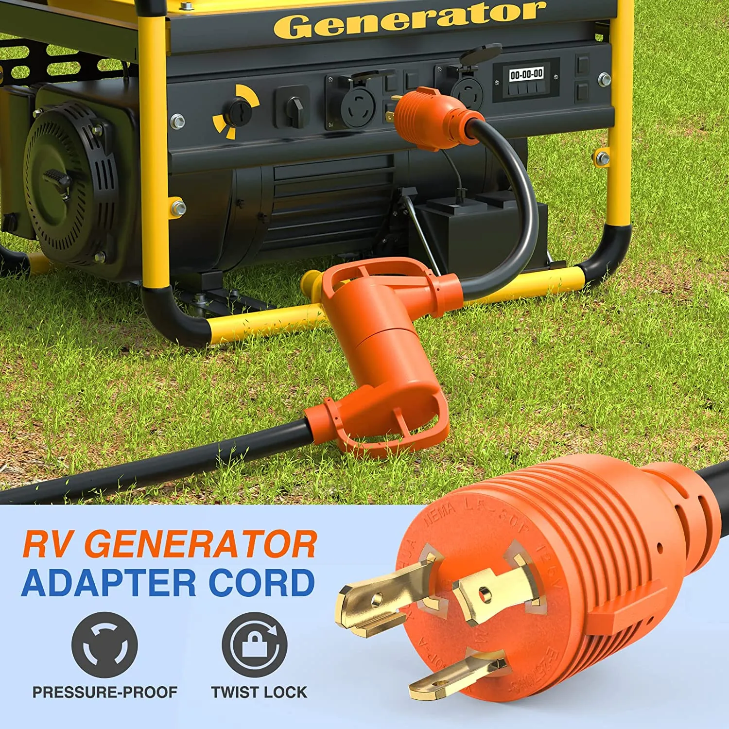 3 Prong 30AMP to 30AMP RV Generator Adapter Cord