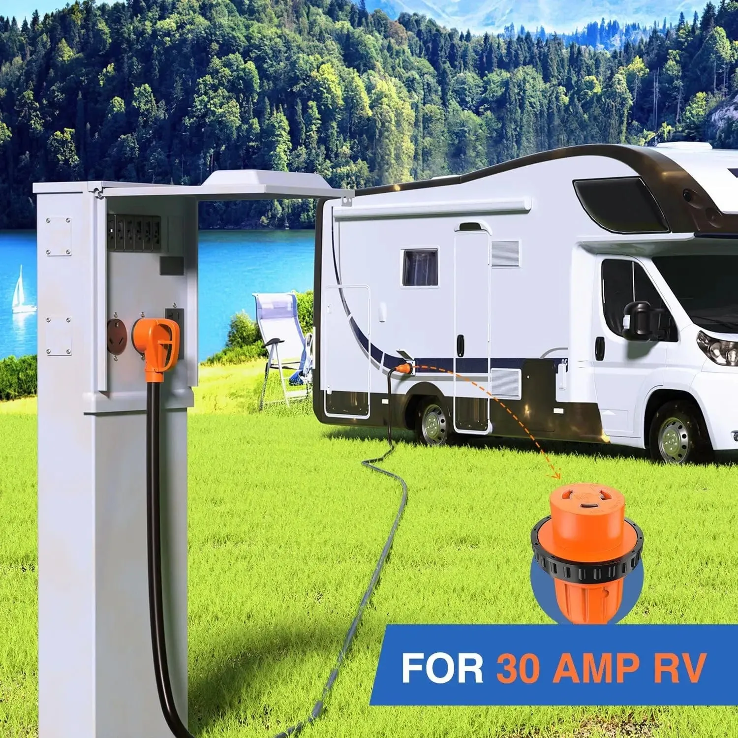 30Amp RV 25FT Locking Extension Cord Drag Tool