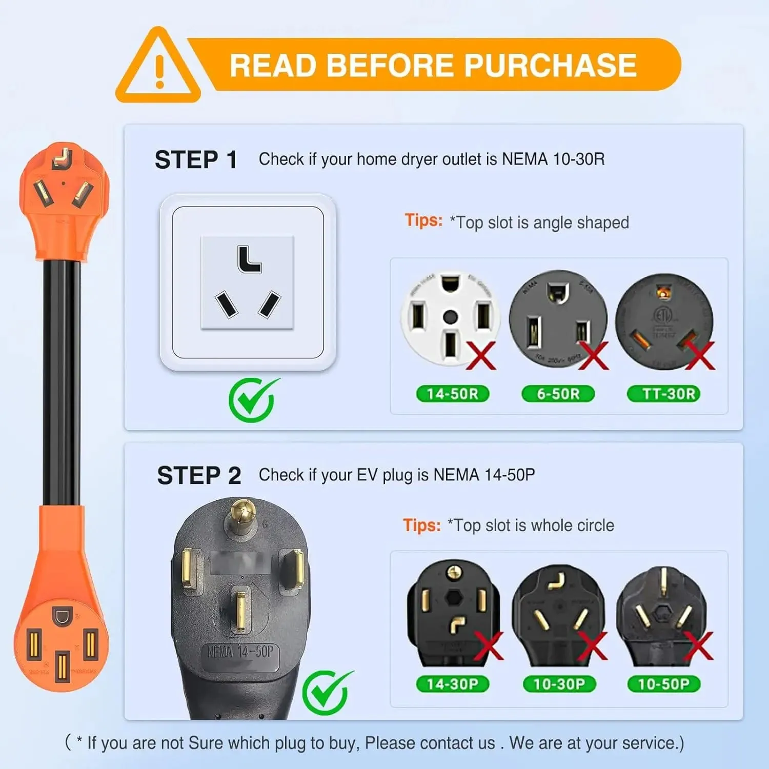 30AMP to 50AMP 3Prong EV Charger Adapter Cord