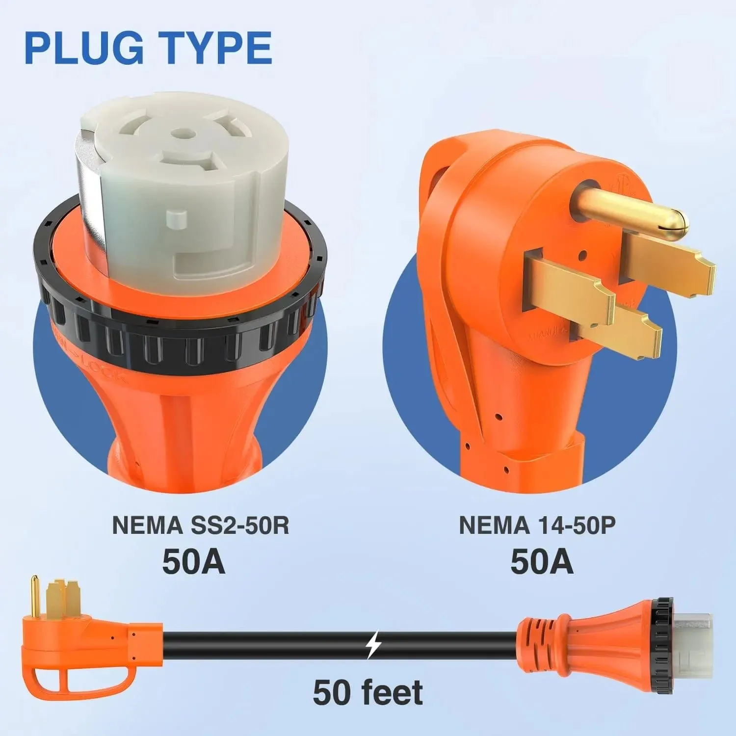 50AMP 50FT RV Locking Extension Cord
