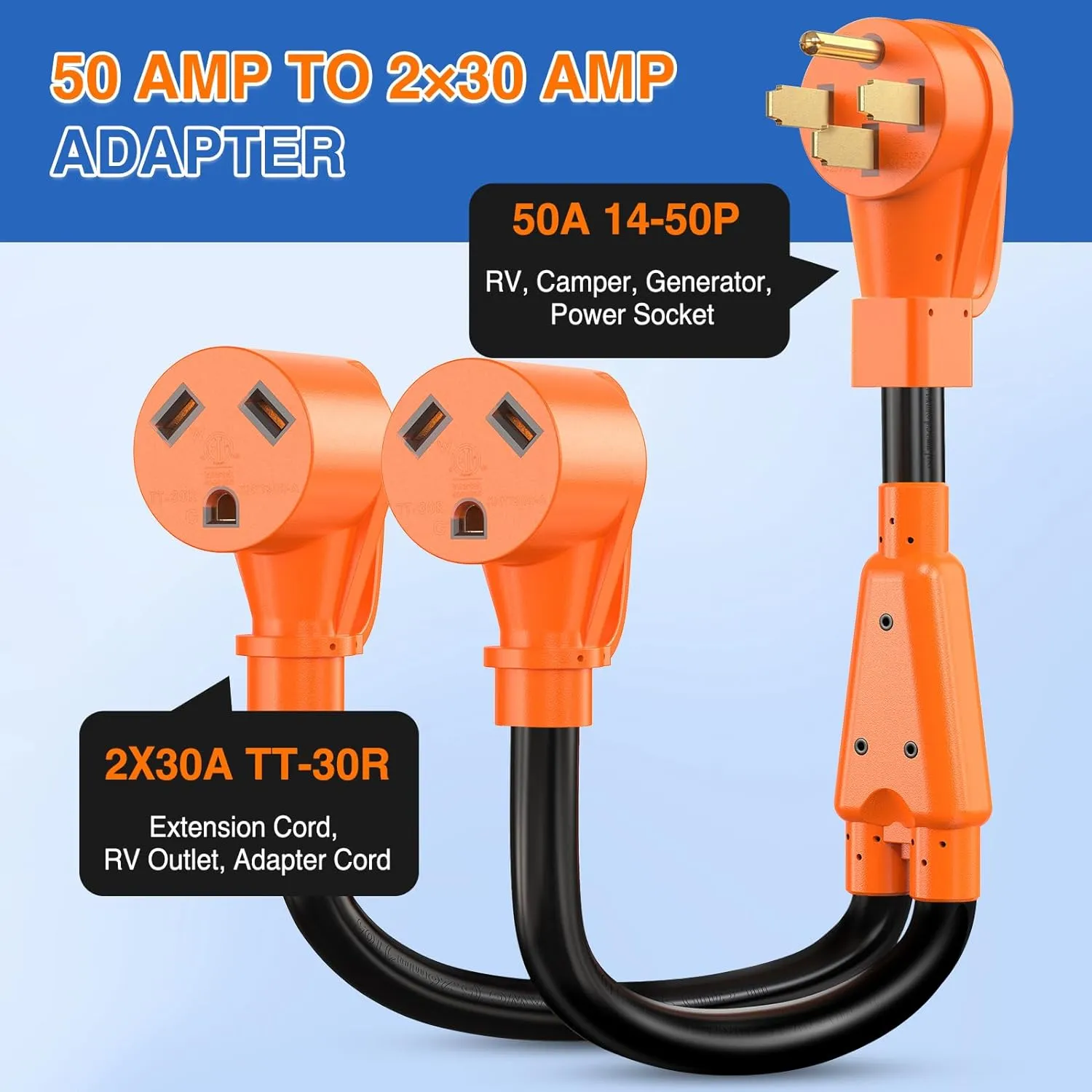 50Amp to Two 30Amp RV Y Splitter Adapter Cord
