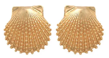 Gold Knobby Scallop Shell Earrings