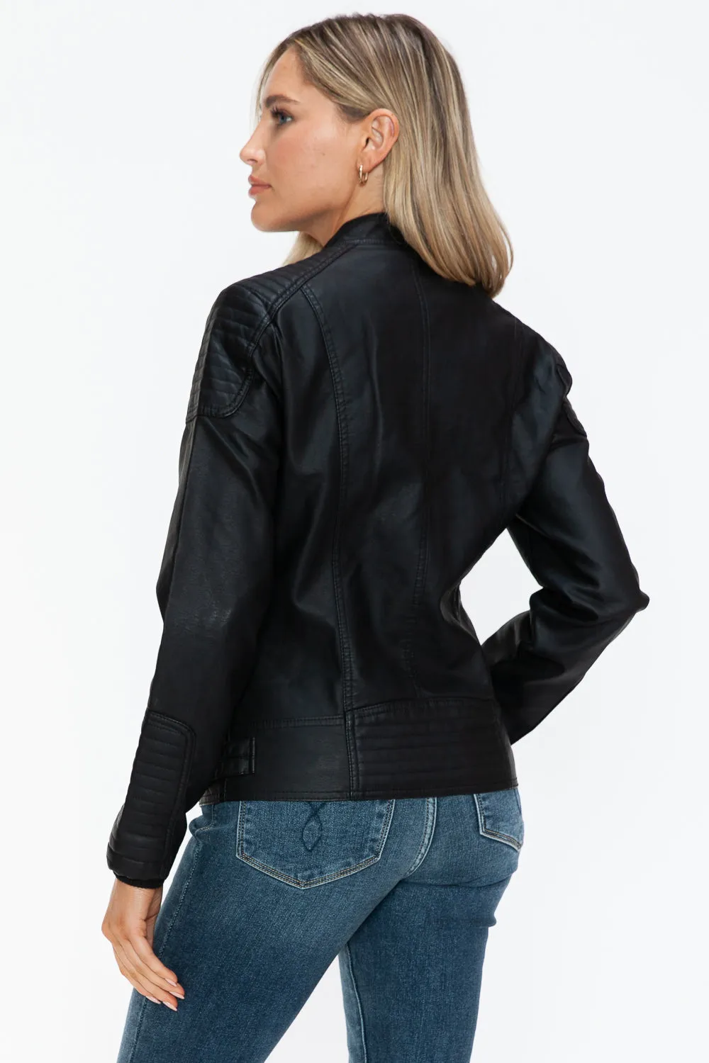 kesley Snobbish Faux Leather Biker Jacket with Side Zip Pockets
