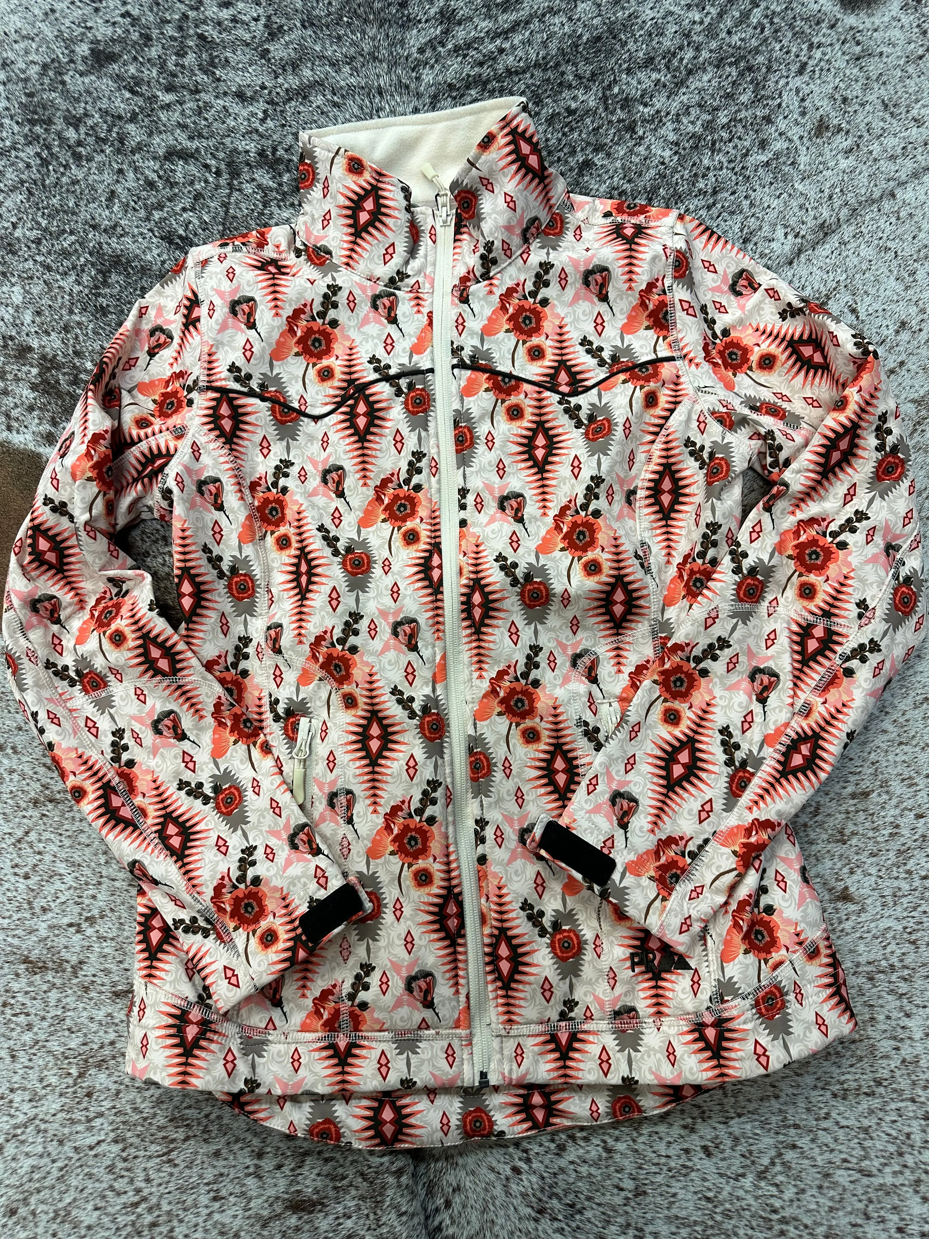 POWDER RIVER WOMENS CORAL AZTEC RODEO SOFTSHELL JACKET