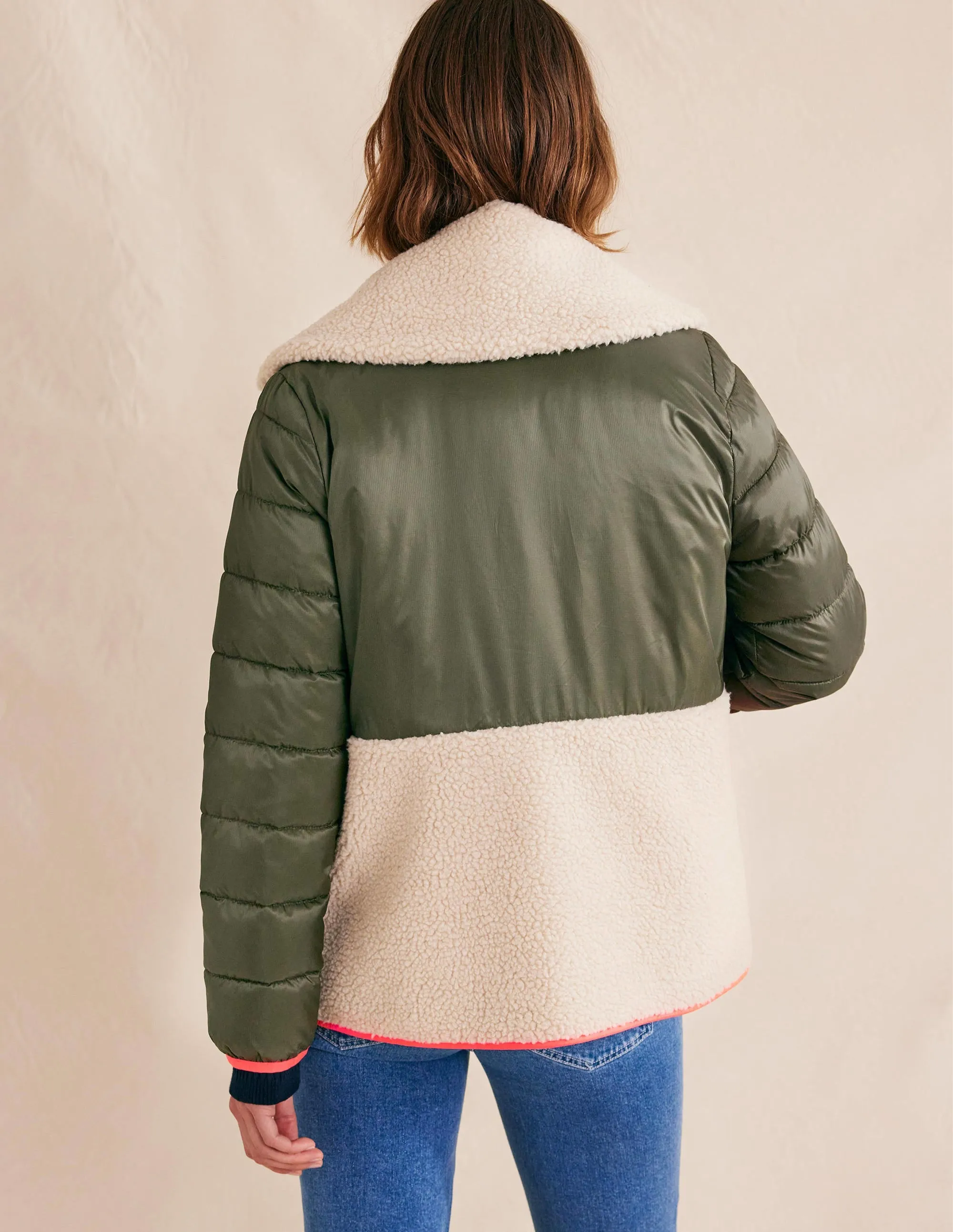Quilted Borg Jacket-Khaki