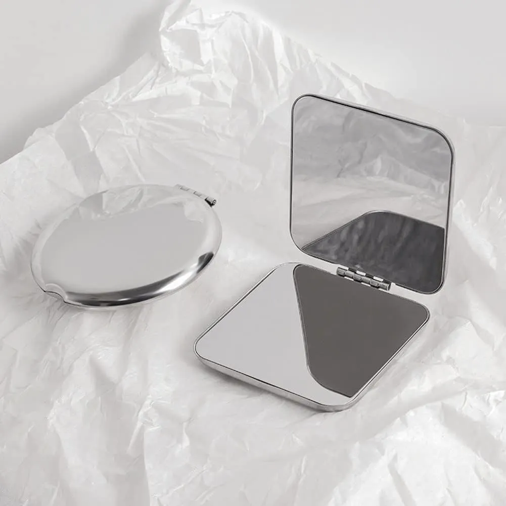 Stainless steel folding mirror, double-sided pocket mirror, non-breakable mirror